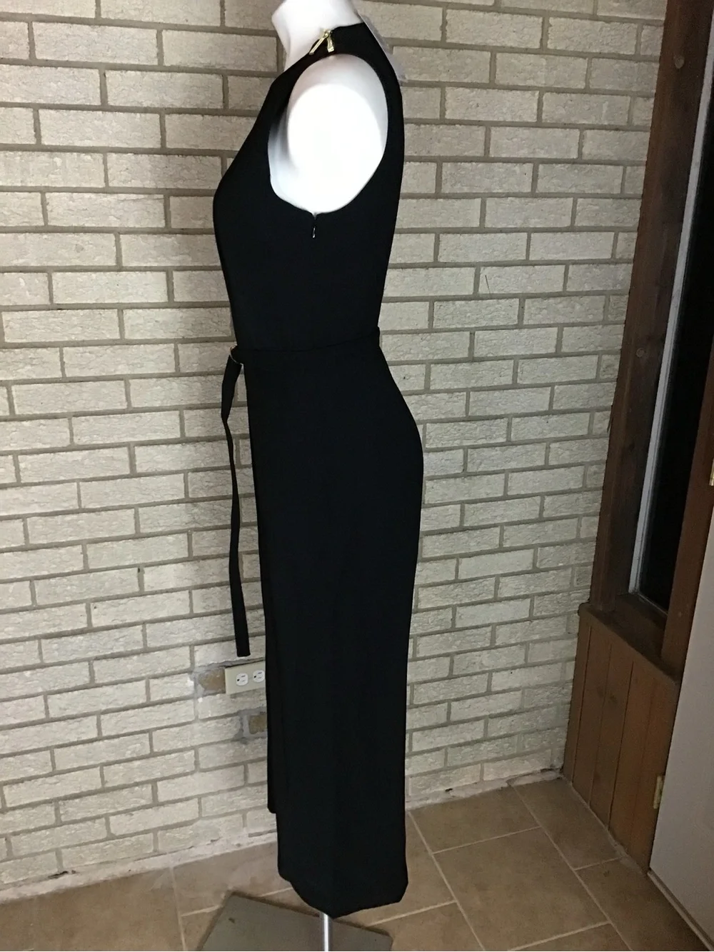 Michael Kors Sleeveless Black Belted Wide-Leg Jumpsuit with Gold Detail